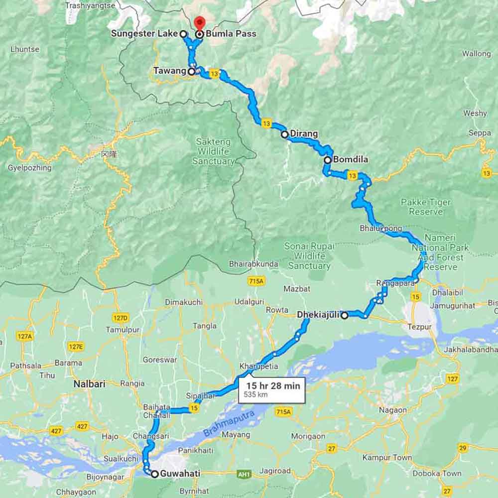 Tawang 6 Days 5 Nights Route Plan